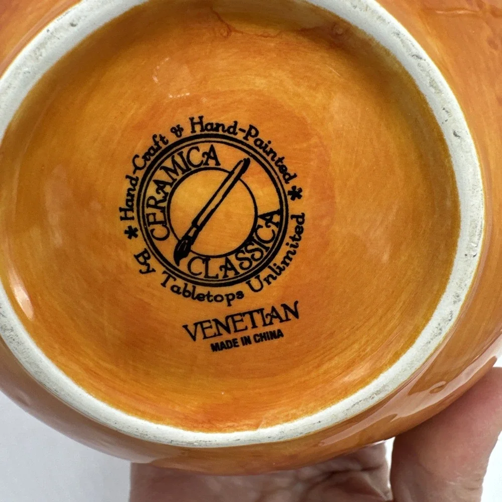 Ceramica Classica Venetian Tabletops Unlimited Pumpkin Bowl Hand Crafted Painted